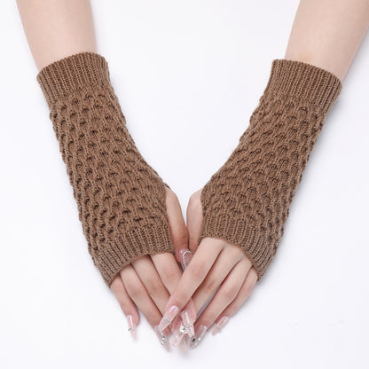 Women's Short Pineapple Flower Knitted Wool Oversleeve Warm Half Finger Gloves