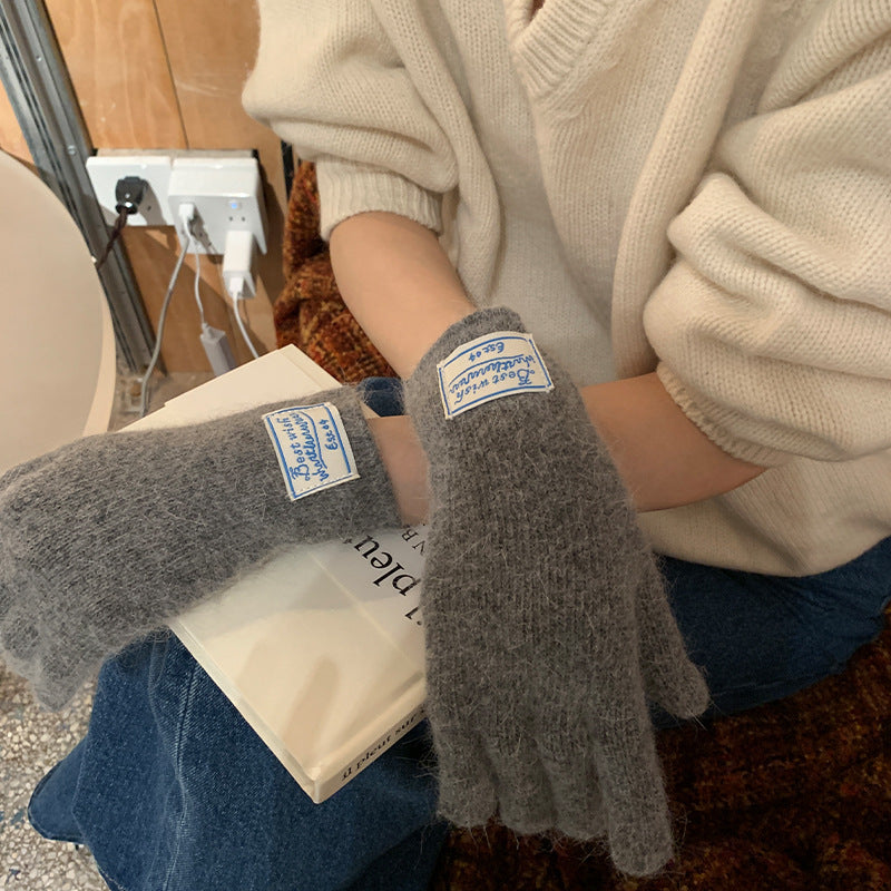 Women's Style Solid Color Knitted Wool With Gloves