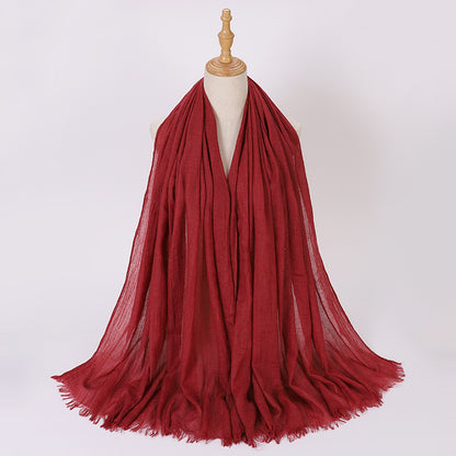 Pure Color Tassel Cotton Linen Hui Gauze Scarfs