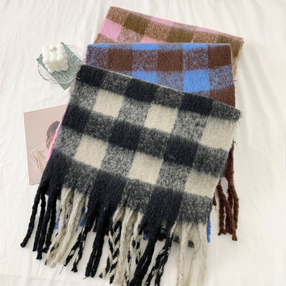 Black White Plaid Winter Warm Thickened Scarfs