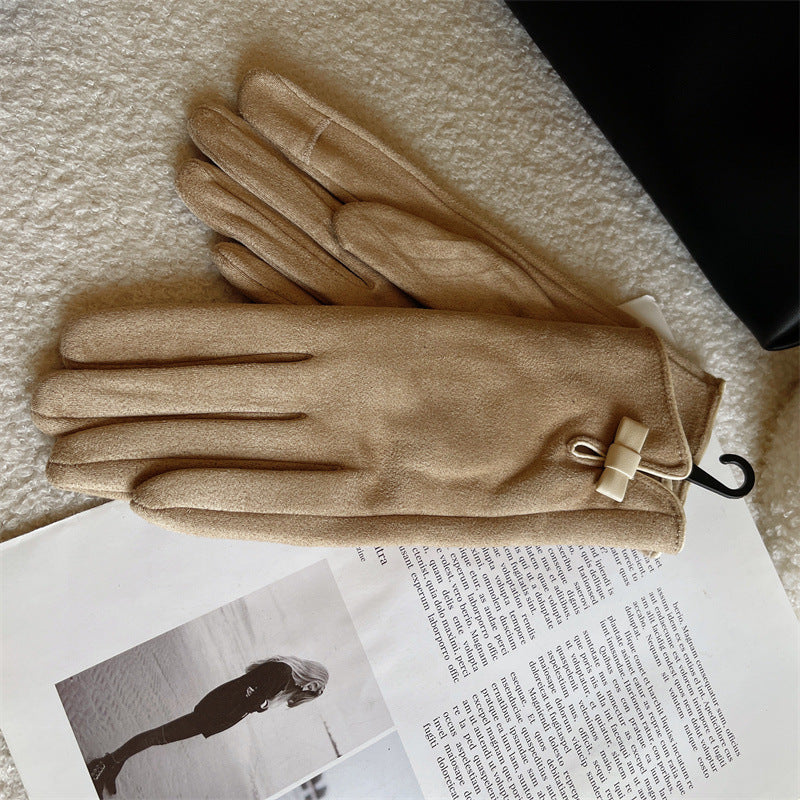 Women's Winter Suede Cycling Open Finger Touch Gloves