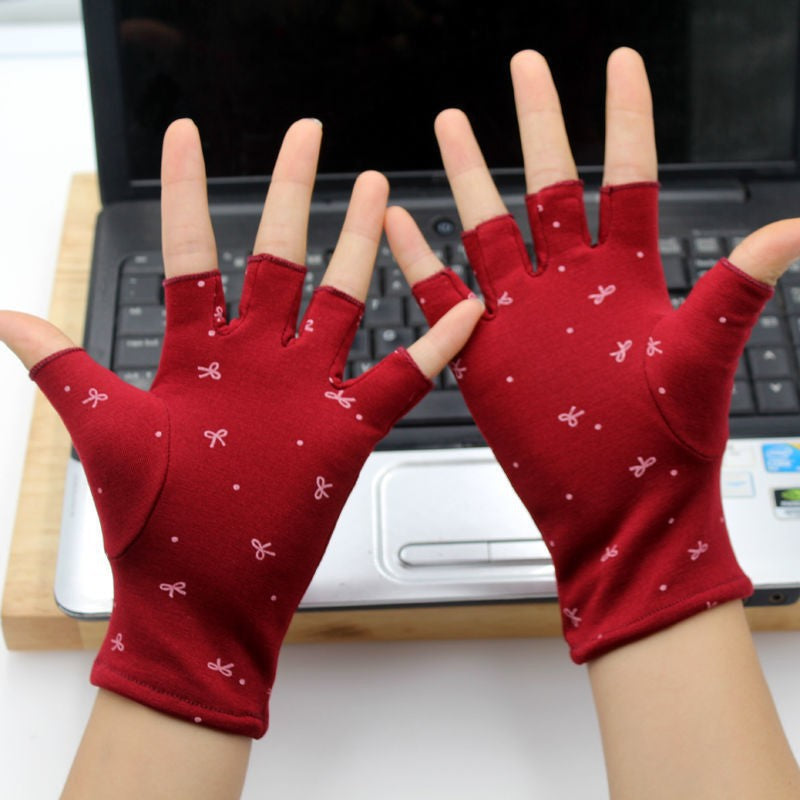 Thermal Half Finger Exposed Two Touch Screen Ladies Writing Gloves