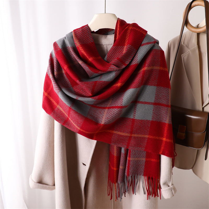 Women's Plaid Winter Shawl Warm Long Tassel Scarfs