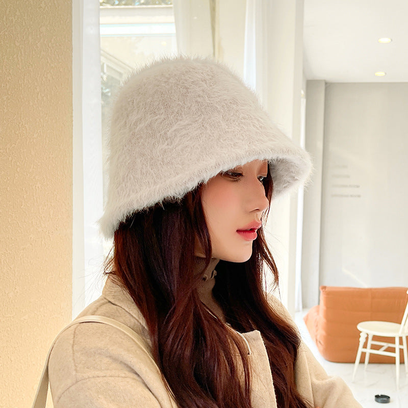 Women's Thermal Rabbit Fur Bucket Hat Outdoor Hats & Caps