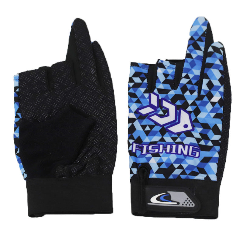 Men's Fishing Printed Dew Three Fingers Spring Gloves