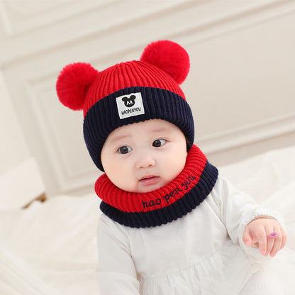 Boys Woolen Cute Thickened Warm Knitted 2 Pieces Kids' Headwear