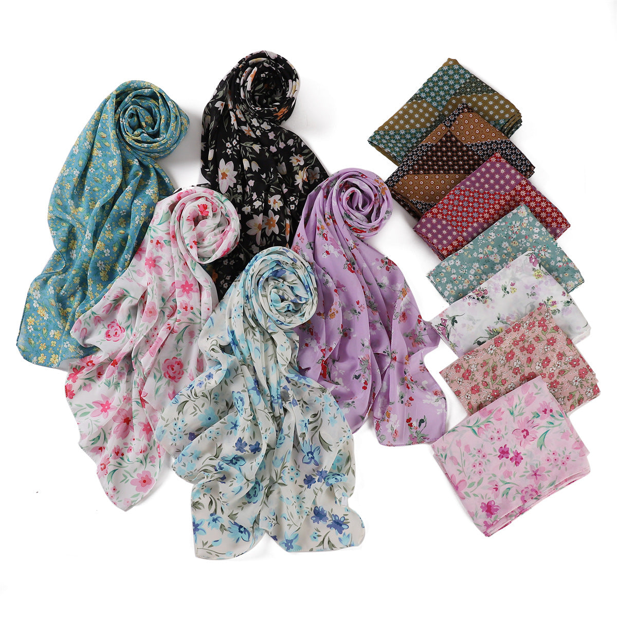 Women's Breathable Pearl Chiffon Print Collection Fashion Scarfs