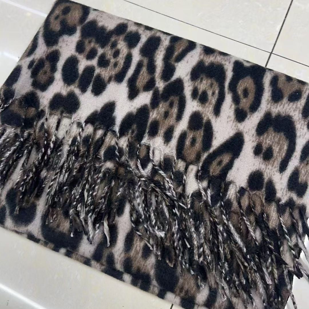 Leopard Print Thick Warm Korean Style Everyday Scarfs