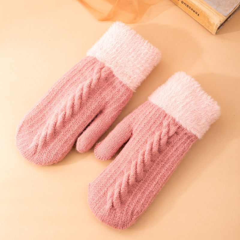 Women's Winter Fleece-lined Twist Knitted Warm Thickened Gloves