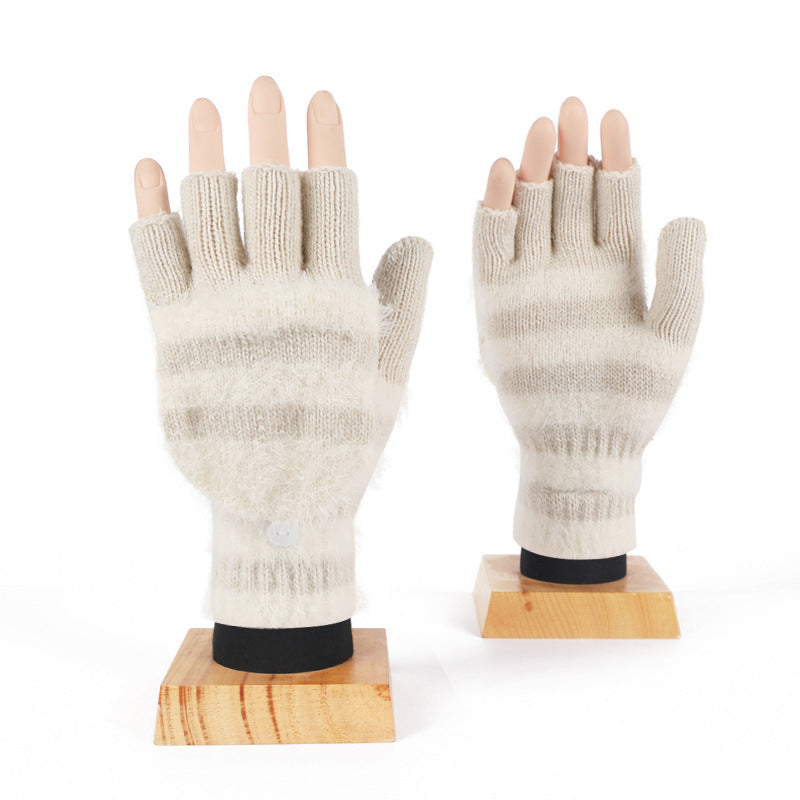 Couple Half Finger Flip Wool Knitted Gloves