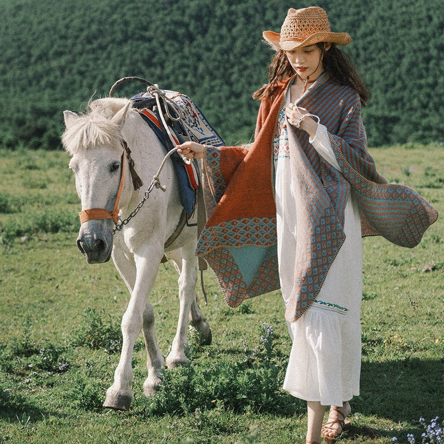 Vintage Travel Shawl Northwest Tibet Yunnan Cloak Scarfs