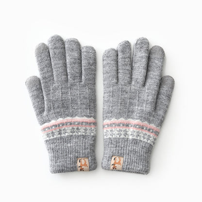 Women's Plush Winter Korean Touch Screen Thickened Thermal Knitting Wool Gloves