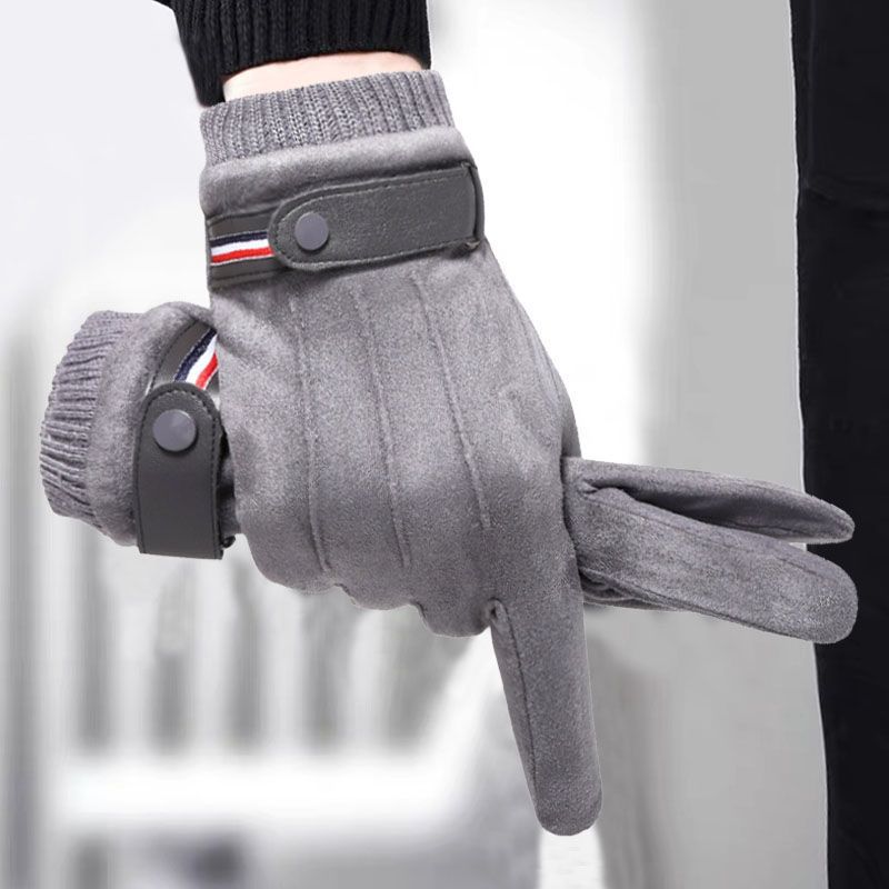 Men's Warm Korean Touch Screen Suede Motorcycle Electric Gloves