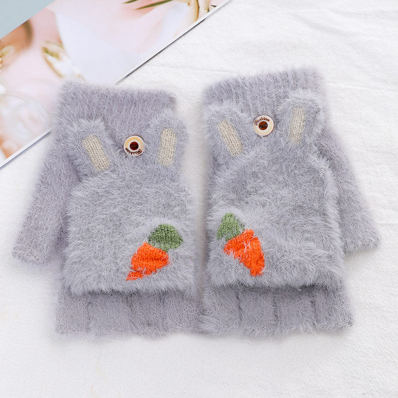 Women's Flip Half Finger Cute Korean Style Cartoon Gloves