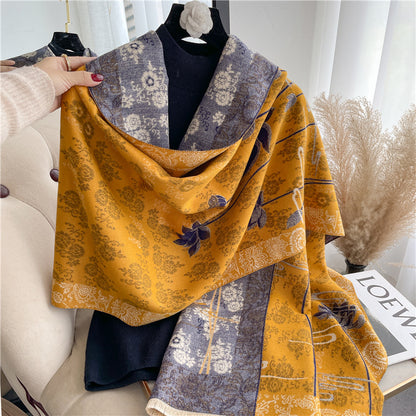 Women's Chinese Blue White Porcelain Pattern Warm Scarfs