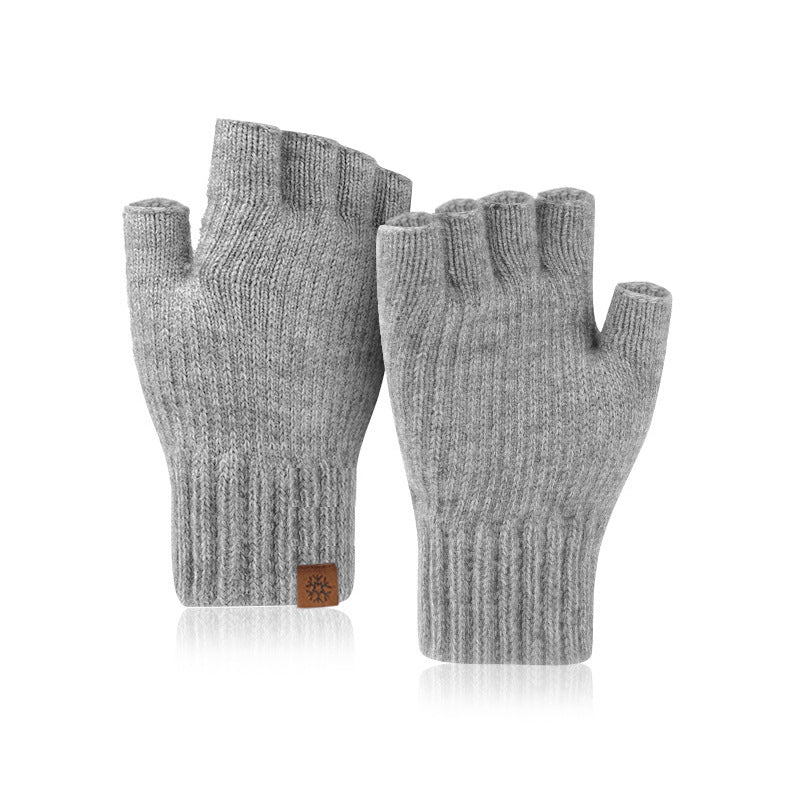 Men's Winter Outdoor Knitted Fleece-lined Writing Fingerless Gloves