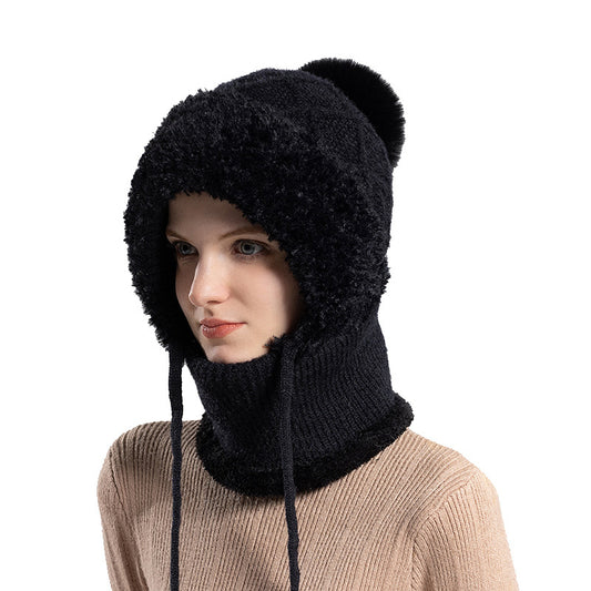 Women's Woolen Earflaps Mask All-in-one Warm Keeping Hats & Caps