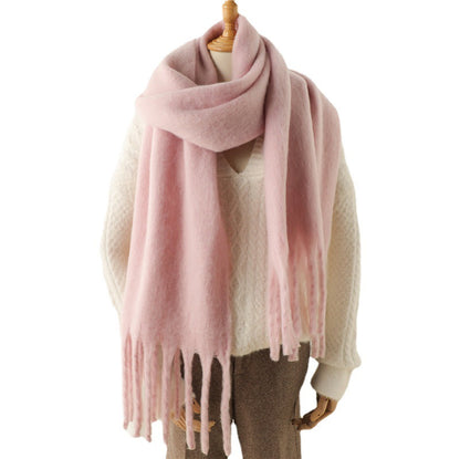 Women's & Men's Pure Color Winter Warm Lengthened Fringe Scarfs