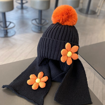 Warm Thickened Two-piece Set Flower Knitted Kids' Headwear