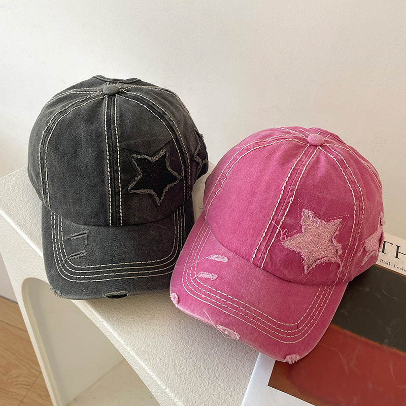 Women's Retro Tattered Jeans Baseball Korean Big Hats & Caps