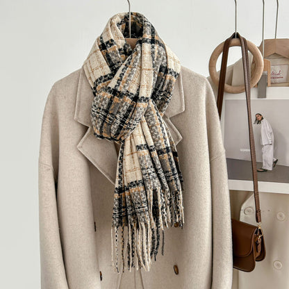 Winter Plaid Cashmere Warm Tassel Shawl Scarfs