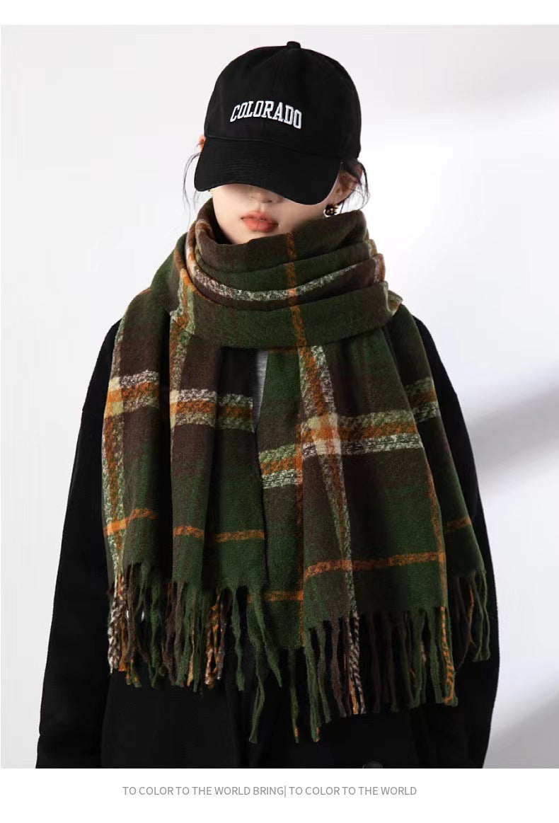 Winter Plaid Cashmere Warm Tassel Shawl Scarfs