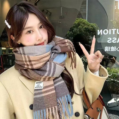 Winter Plaid Cashmere Warm Tassel Shawl Scarfs