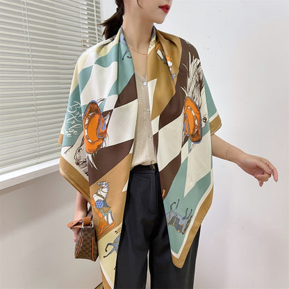 Leather Twill Artificial Silk Printed Large Scarfs