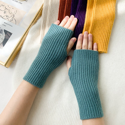 Women's Half-cut Winter Fingerless Cute Writing Korean Style Gloves