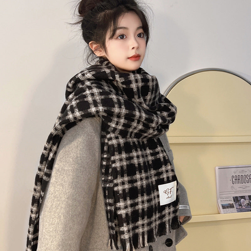 Women's Retro High-grade Plaid Korean Shawl Thickened Scarfs