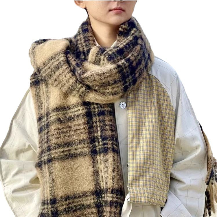 Temperament Wild Mohair Check Winter Soft Glutinous Tassel Scarfs