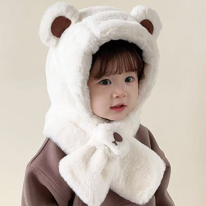 Children's Cute Bear Plush Bonnet Thick Warm Kids' Headwear