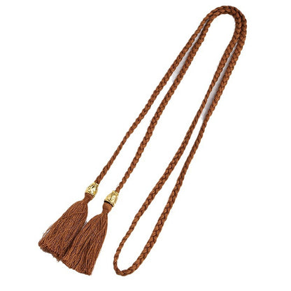 Women's Woven Wooden Bead Tassel Cotton String Belts