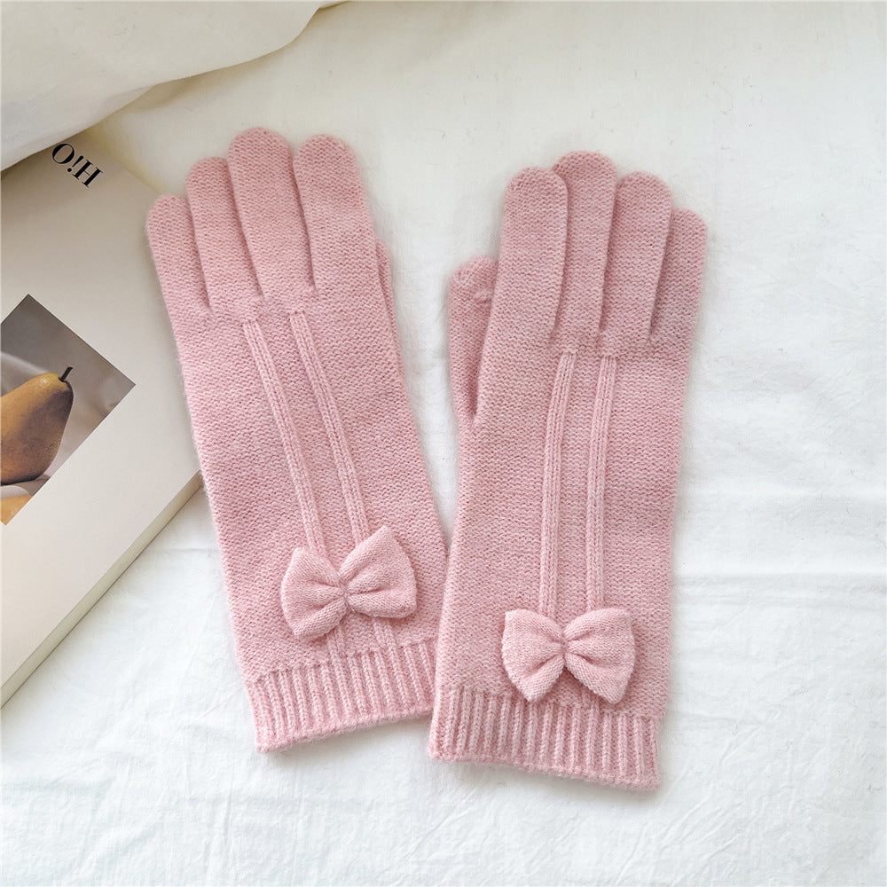 Touch Screen Finger Cute Knitting Wool Five Female Gloves