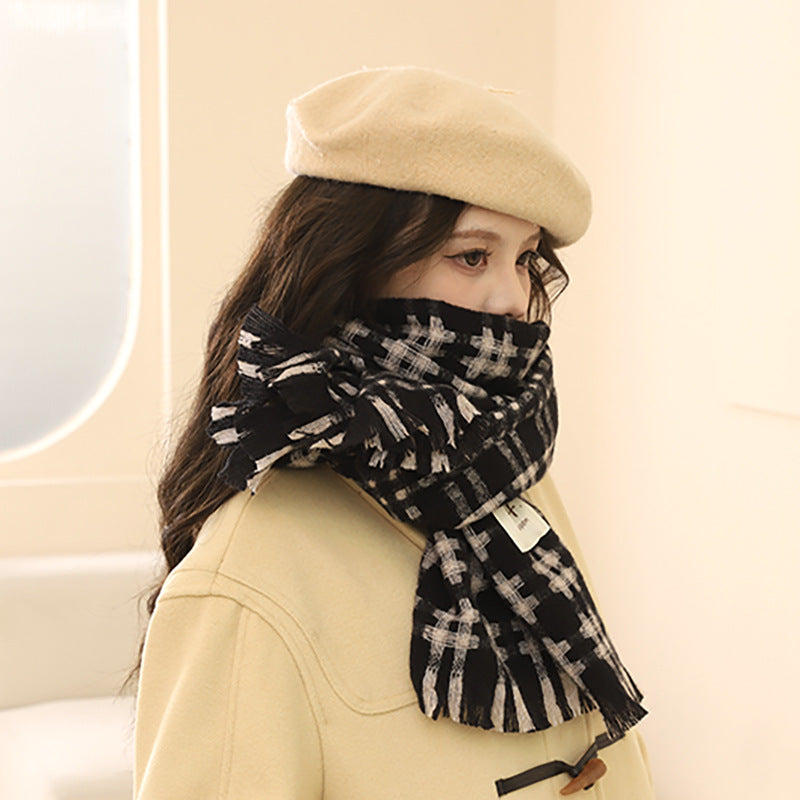 Women's Plaid Winter Thickened Warm Korean Style Scarfs