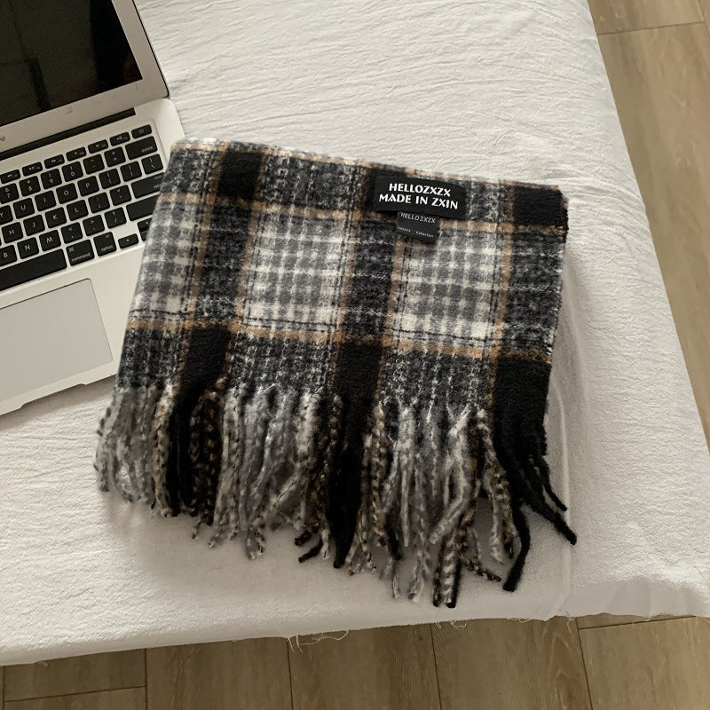 Women's Retro Plaid Thickened Warm Korean Style Scarfs