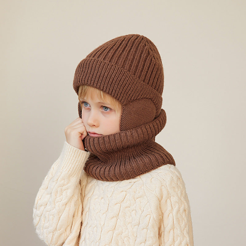 Children's Winter Fleece-lined Hat Set Knitted Woolen Boys Warm Ear Protection Kids' Headwear