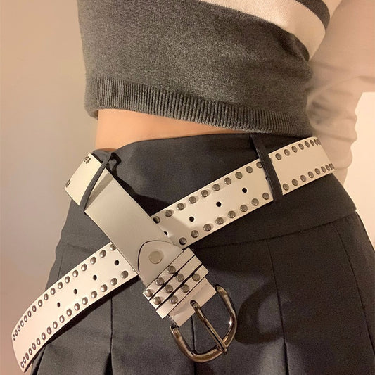 Women's White Punk Vintage Summer Rivet Versatile Belts