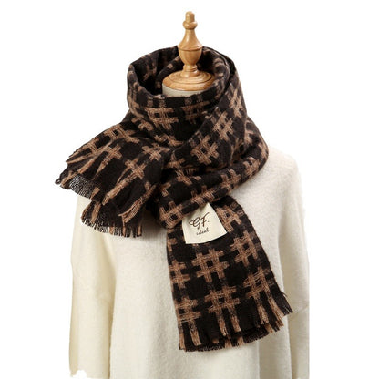 Women's Fashionable Korean Well-shaped Plaid Winter Warm Scarfs