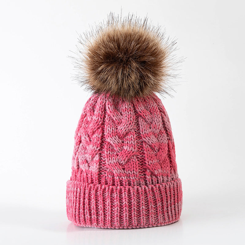 Women's Fur Ball Thickened Woolen Trendy Sleeve Twisted Kids' Headwear