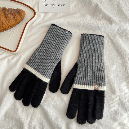 Women's Winter Color Contrast Patchwork Five-finger Touch Gloves