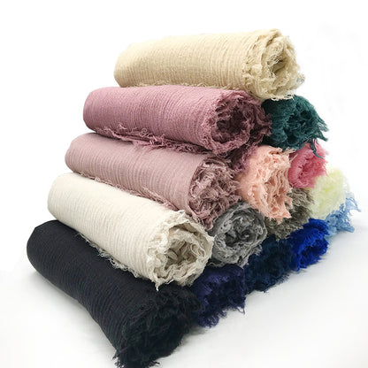 Women's Color Woolen Cotton Monochrome Split Wrinkle Scarfs