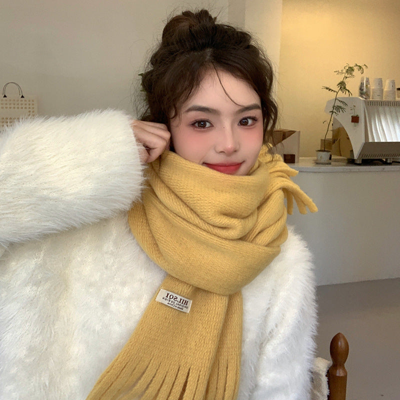 Women's Korean Style Solid Color Tassel Fleece-lined Scarfs