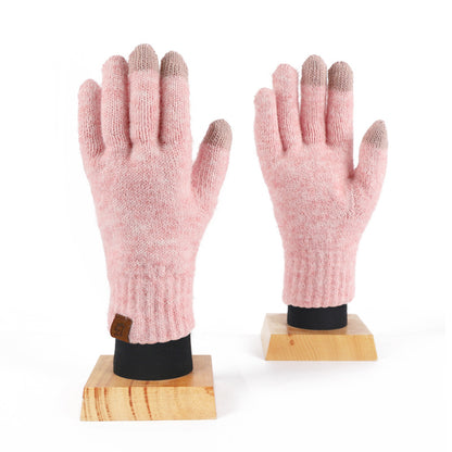 Wool Knitted Plaid Fleece-lined Thickened Cycling Five-finger Gloves