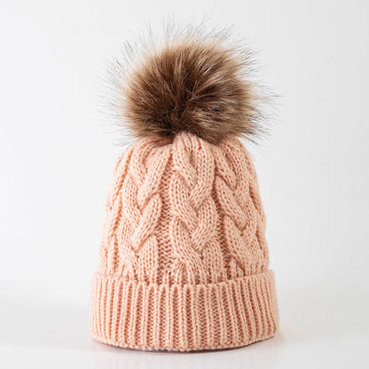 Women's Fur Ball Thickened Woolen Trendy Sleeve Twisted Kids' Headwear