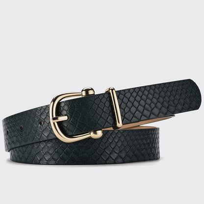 Women's Trendy Snake Pattern National Style Decorative Gold Buckle Textured Belts