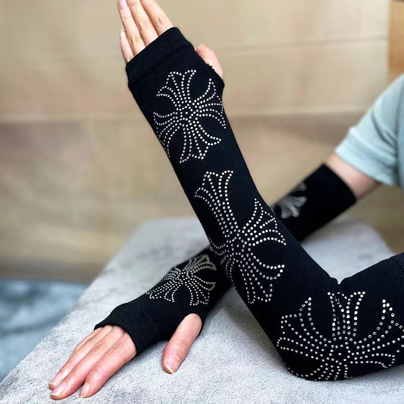 Women's Long Light Diamond Fingerless Knitted Thickened Gloves