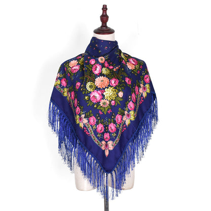 Women's Style Tassel Flowers Printed Spring Travel Embroidered Square Scarfs