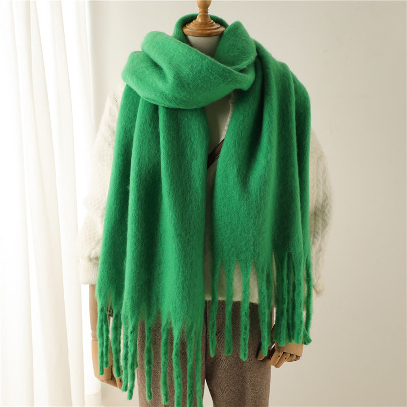 Women's & Men's Pure Color Winter Warm Lengthened Fringe Scarfs