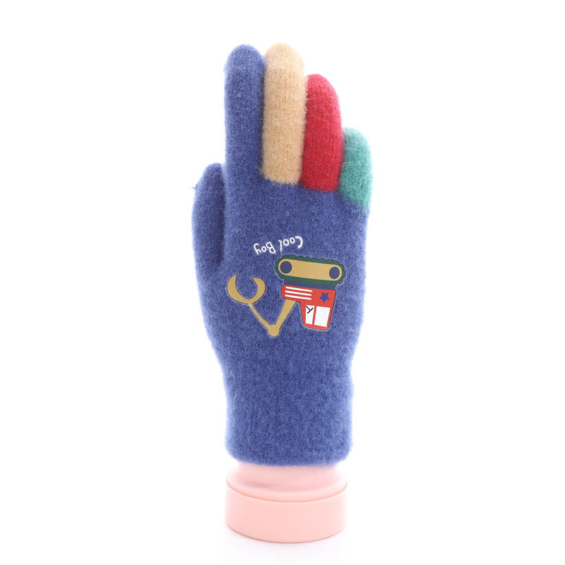 Children's Knitted Excavator Fleece Thickening Warm Kindergarten Gloves